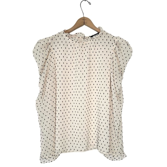 Dkny Tops - DKNY | Cream Black Raised Dot Long Puff Sleeves Blouse Size Medium